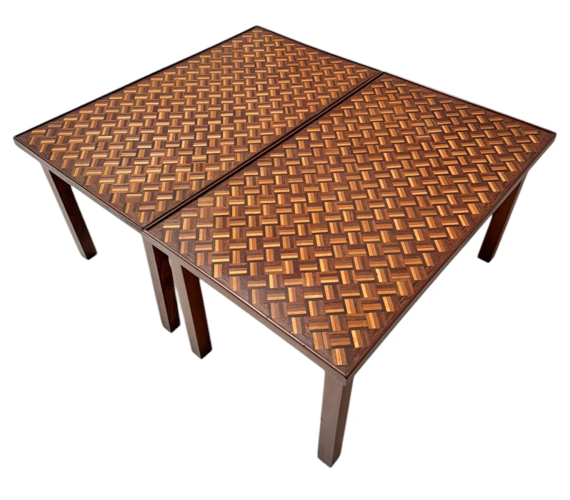 Pair of Mid-Century Modern Side Tables with Mosaic Inlaid Tops, 1960s